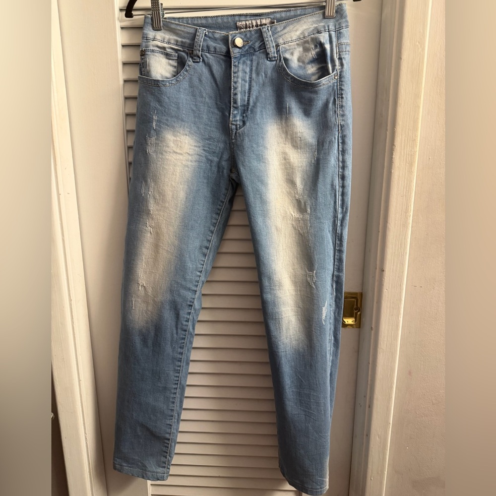 Mas Fashion Size 38 Distressed Stretch Denim Jeans White wash 30 waist 10 rise